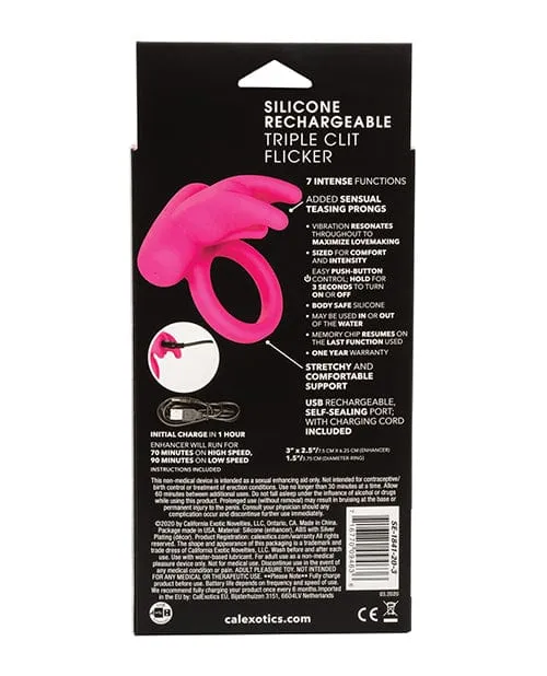 CalExotics Vibrators Silicone Rechargeable Triple Clit Flicker Pink CalExotics Vibrators Silicone Rechargeable Triple Clit Flicker Pink