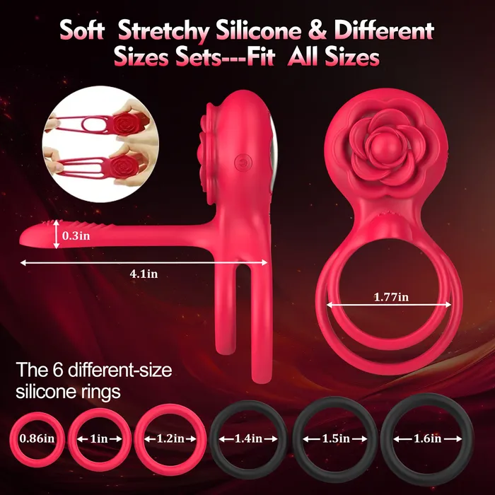 Adorime Female Sex Toys Adorime Vibrating Penis Ring with 10 Vibration Modes and 6 Extra Rings Gspot Clitoral Stimulator