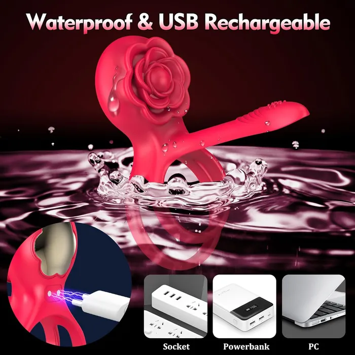 Adorime Female Sex Toys Adorime Vibrating Penis Ring with 10 Vibration Modes and 6 Extra Rings Gspot Clitoral Stimulator