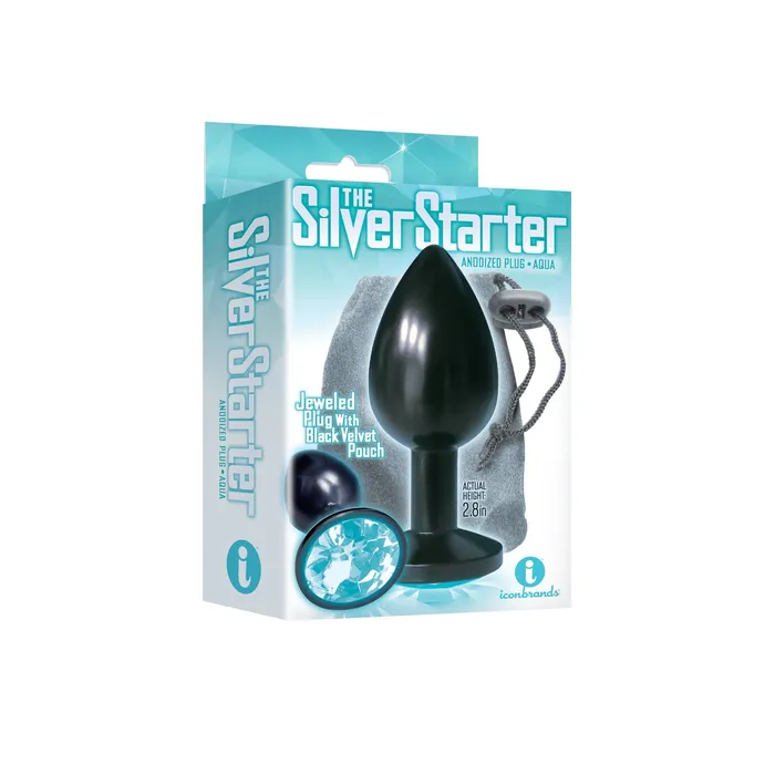 Icon Brands Anal The 9s the Silver Starter Anodized Bejeweled Stainless Steel Plug Aqua